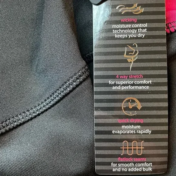 BEBE SPORT HIGH RISE CROP CAPRI ATHLETIC GYM LEGGINGS  PINK BLACK PANTS - L - Picture 4 of 7